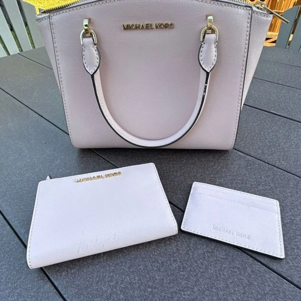 Michael Kors Selma top handle bag pink card holder small wallet light pink - Picture 1 of 12